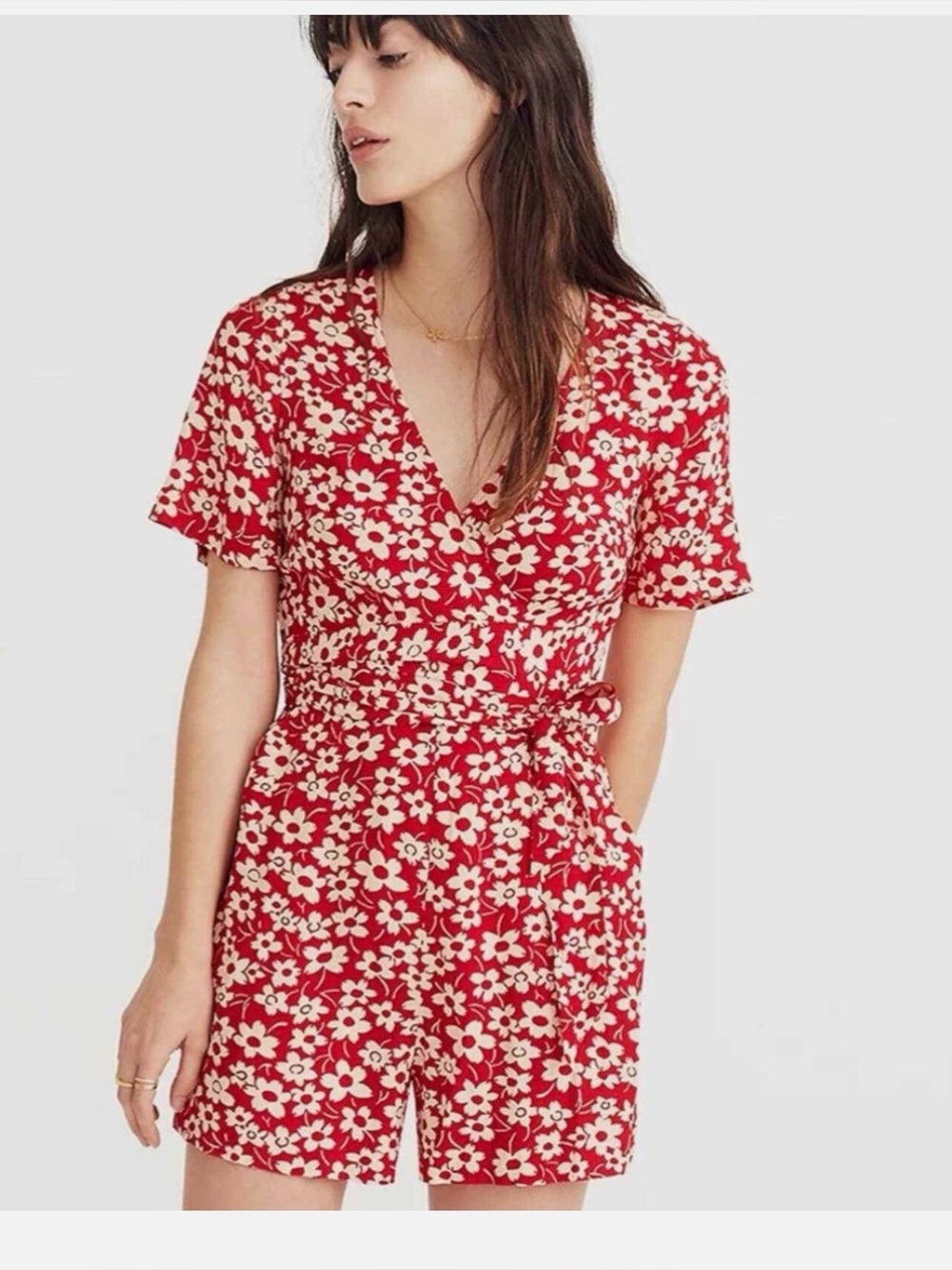 Madewell Red and Pink Floral Blouse